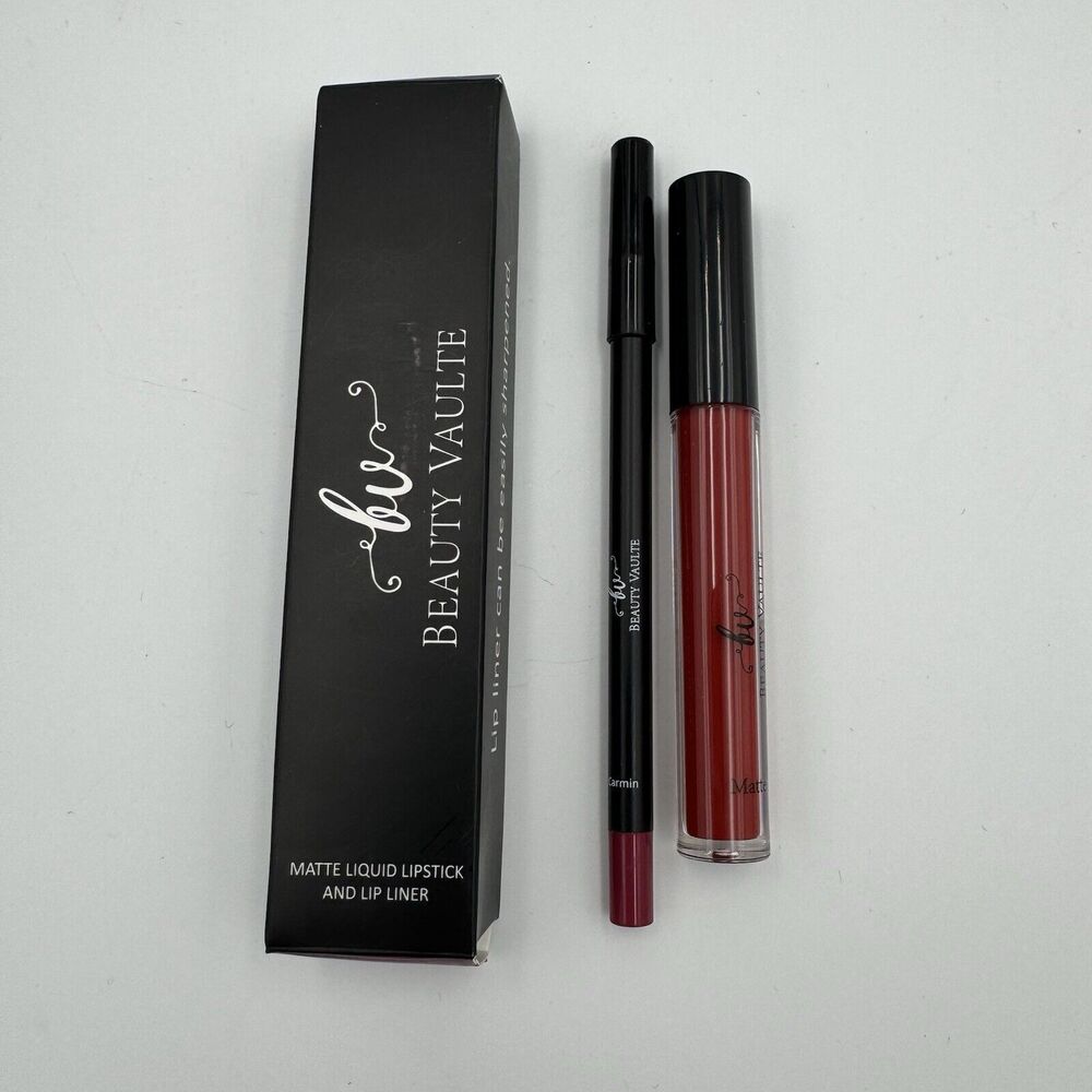 Beauty Vaulte Erupt Lip Set Liquid Matte Lipstick + Liner Natty Nat/Carmin New